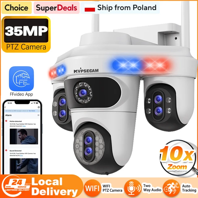 7 objectifs 4 écrans WiFi caméra IP 10X Zoom sans fil extérieur PTZ Audio bidirectionnel suivi automatique caméras de Surveillance IP66 étanche 1
