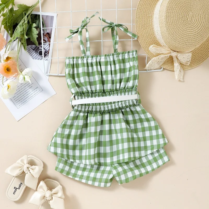 Baby Clothing Set cheap 2022 new children's belt fashion suit baby one-piece pants Summer girls' suspender love printed one-piece clothes newborn baby clothing gift set