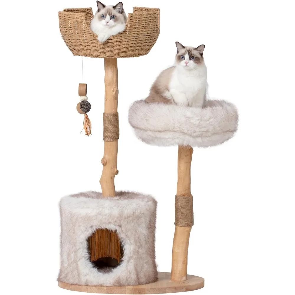 

44 INCH Wood Modern Cat Tower With Luxury Cat Condo Scratcher for Cats Trees Jumping Platforms Cats Accessories Pets Scraper Pet