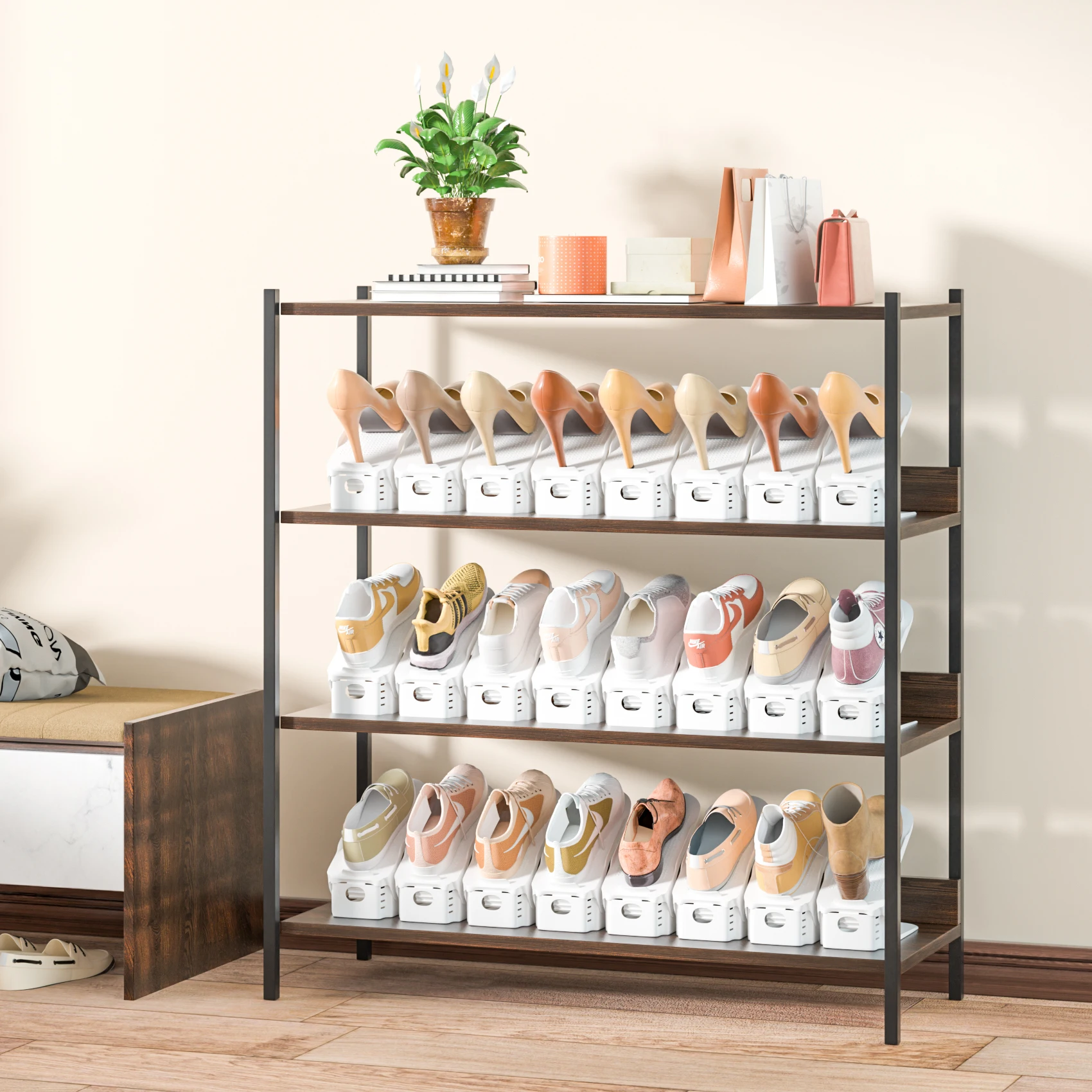 12 Pack Shoe Slots Organizer, Adjustable Shoe Rack Stacker Storage Space Saver, Double Deck Rack Holder for Closet