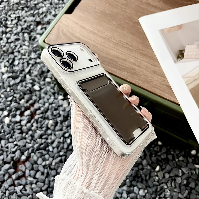 Translucent Jelly Color Card Holder Wallet Phone Case - Silicone Shockproof Cover