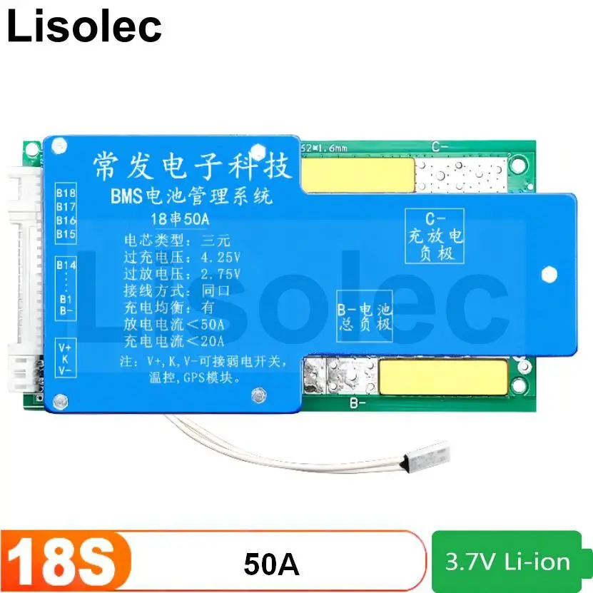 

18S BMS 50A with Balance Charge Board 66.6V 18650 21700 Li-ion Lithium Battery Pack Charge Discharge Protection Plates for Ebike