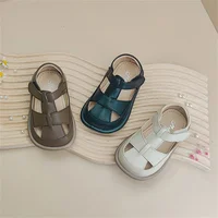 2024 New Summer Baby Shoes Leather Cut-outs Soft Sole Boys Sandals Closed Toe Non-slip Fashion Toddler Girls Sandals EU 15-25 2