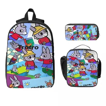 3Pcs Trotro Cartoon merch Backpack Set for Girls Boys Pencil Boxes Bookbag Sets with Lunch Box For School Students Knapsack 1