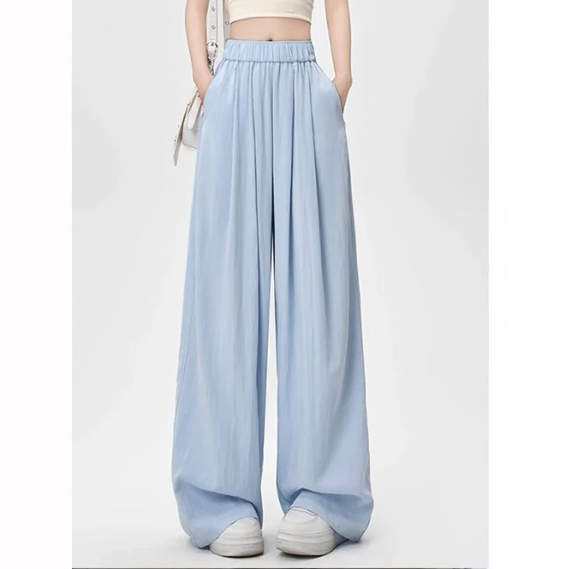 سروال حرير نسائي ساق عريضة مقاس كبير