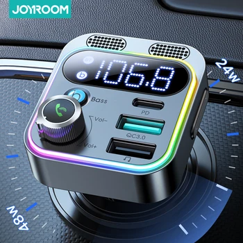 Joyroom Bluetooth 5.3 FM Transmitter for Car 48W PD QC3.0 Fast Car Charger Bluetooth Adapter Stronger Dual Mics Deep Bass Sound