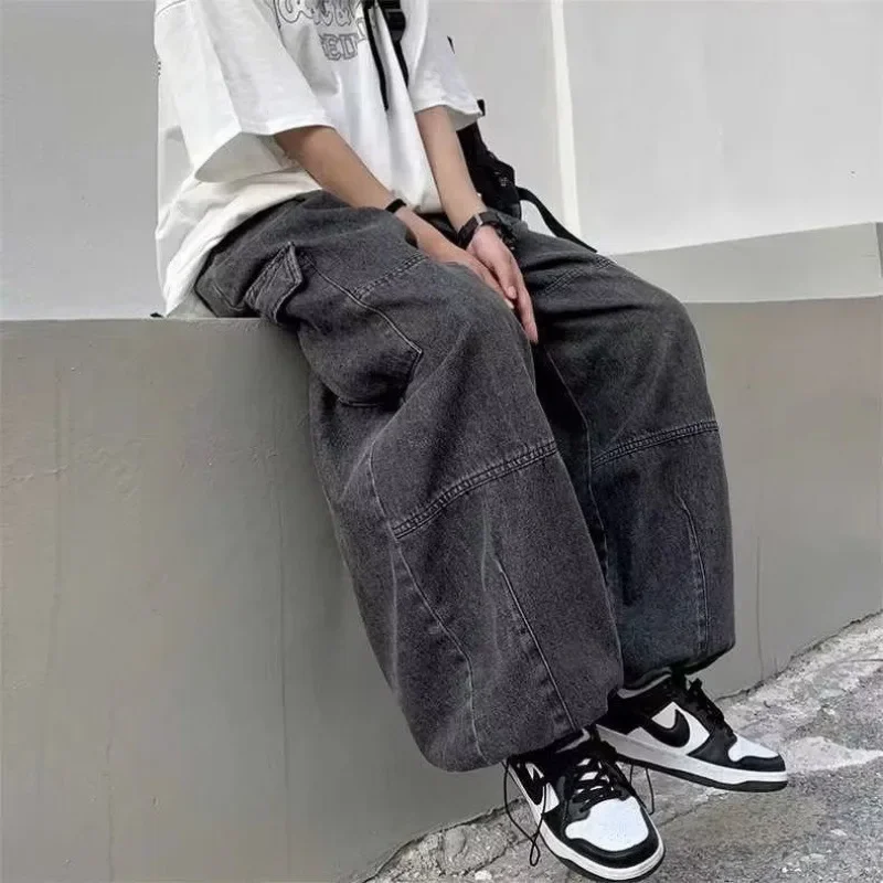 포켓 디테일의 여성용 힙합 스트리트웨어 청바지, 오버사이즈 와이드 레그 데님 팬츠, 느슨한 패치워크 디자인의 헐렁한 카고 바지 (HOUZHOU Y2k) 포켓 디테일의 여성용 힙합 스트리트웨어 청바지, 오버사이즈 와이드 레그 데님 팬츠, 느슨한 패치워크 디자인의 헐렁한 카고 바지 (HOUZHOU Y2k)