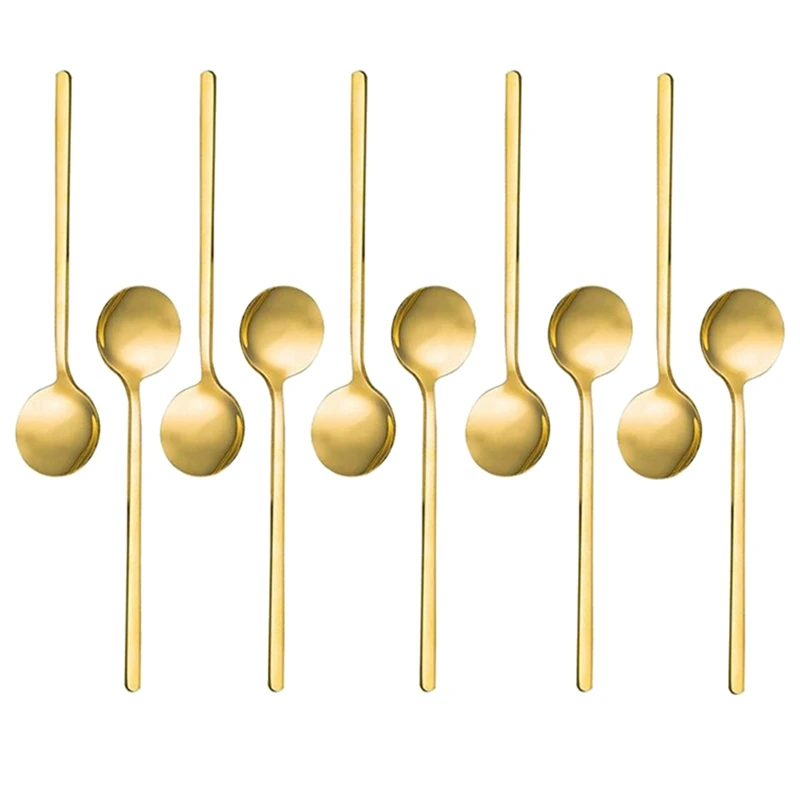 Stainless Steel 10 Pcs Espresso Spoons Teaspoons For Coffee Sugar Dessert Cake Ice Cream Soup Antipasto (Gold) stainless steel spoon tea spoon