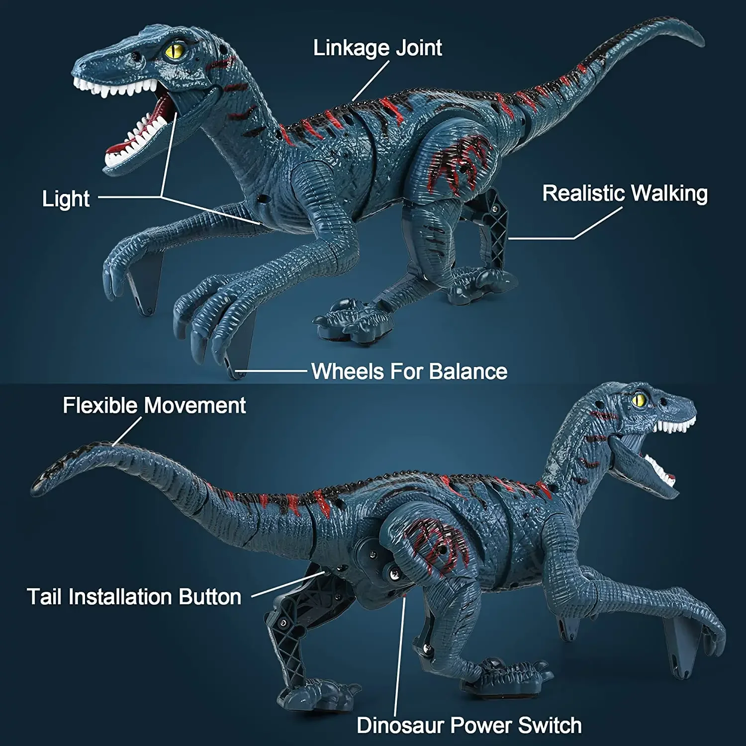 Remote Control Dinosaur Toys for Kids 8CH 2.4GHz Robot Walking Roaring Dinosaur Simulation Velociraptor Gifts for Boys 3-5