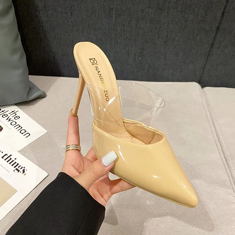 Pointed Toe High Heels Muller Slippers Women Summer Shoes Woman Fashion Metal Decoration Shallow Party Female Shoes 3