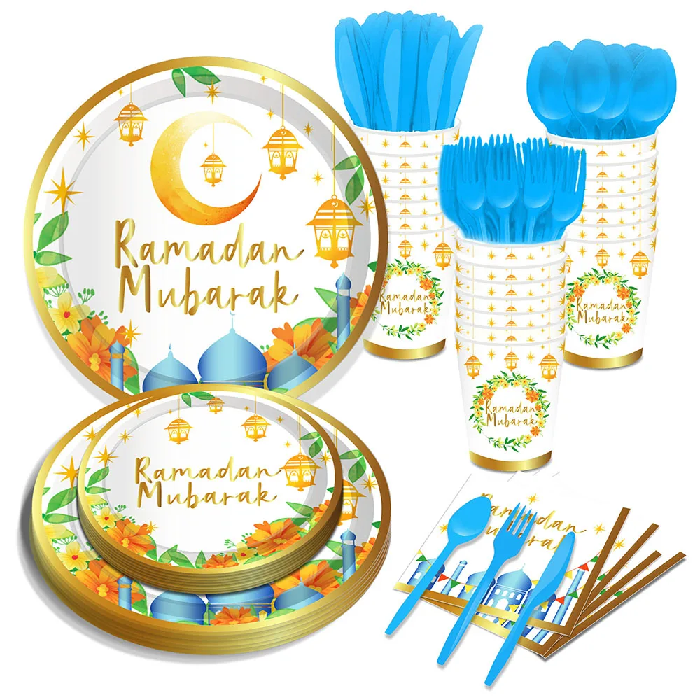 Disposable Tableware Muslim Mubarak Decoration Plates Ramadan