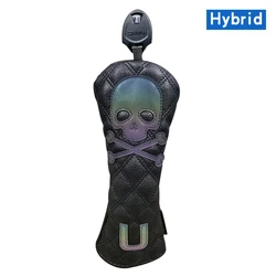 Skull Design Waterproof Golf Wood Cover Set - Premium PU Leather Protector for Driver, Fairway, and Hybrid Clubs (Black for Hybrid C)