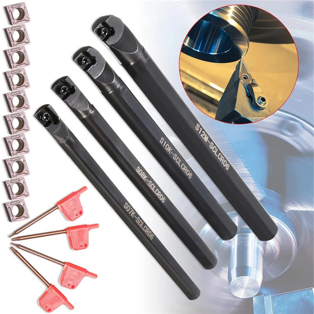 7/8/10/12mm SCLCR Shank Lathe Turning Tool Holder Boring Bar CCMT 0602 Inserts Blades Lathe Cutter CNC Metal Turning Tool Holder