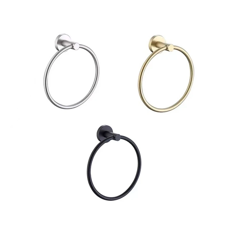 Bathroom Towel Ring Towel Ring Black/Brushed Gold Stainless Steel Wall Hanging Drill Hole Towel Storage Rack Bathroom Accessories Round Holder
