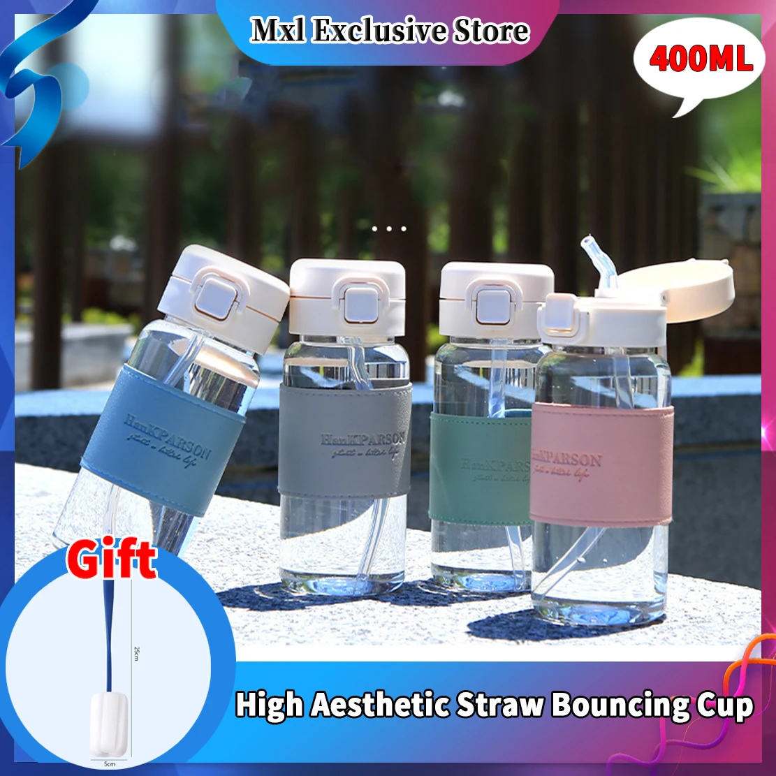 1PcS Creative Water Bottle with Straw Portable Cute Plastic Drinking Bottle Leak-proof Drinkware for Drinking Milk Coffee Tea