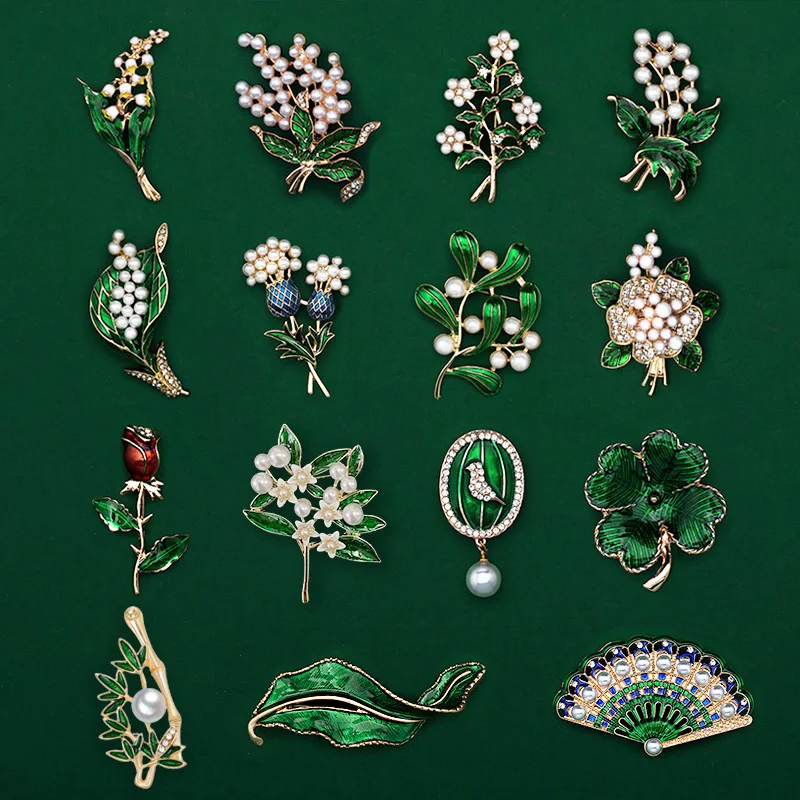 

Trendy Enamel White Floral Leaf Brooch Lily of The Valley Plant Flower Metal Pin Green Jewelry for Women Scarf Buckle Wedding