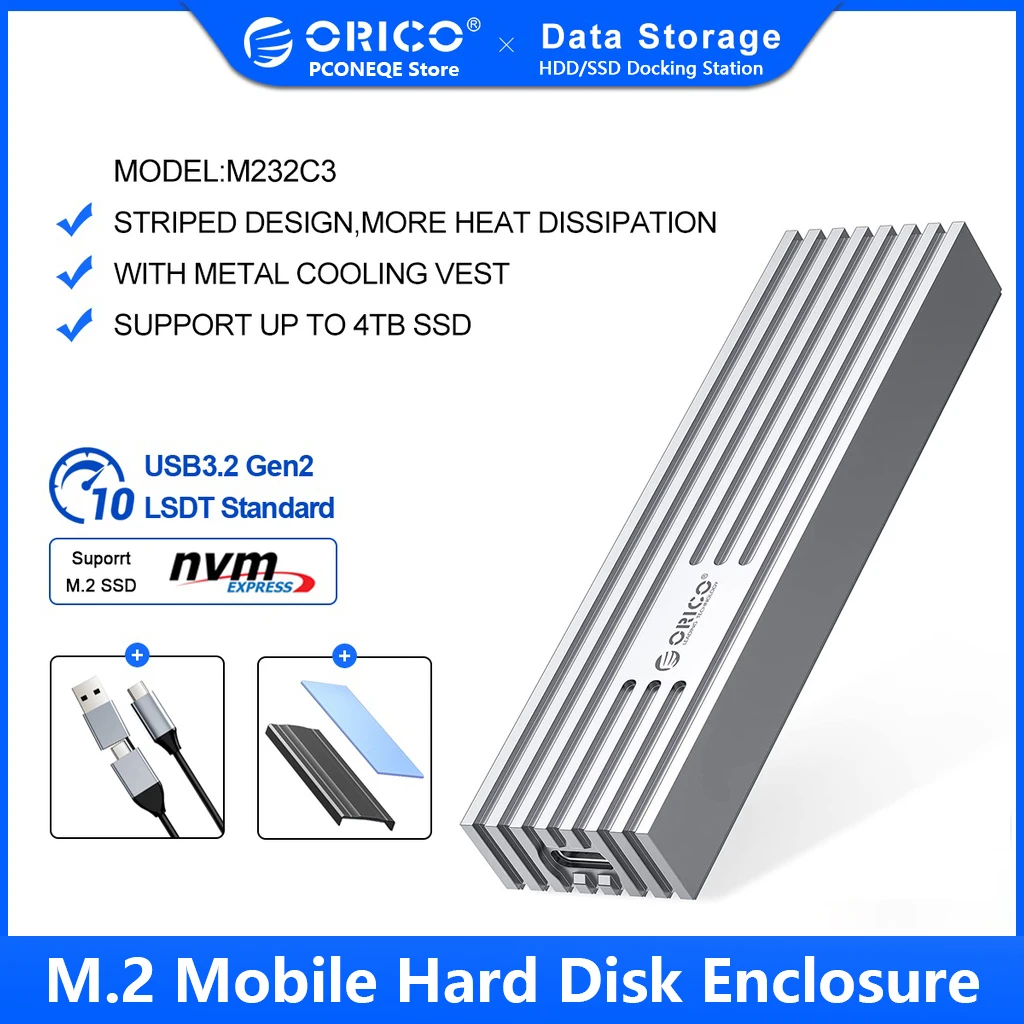 

ORICO Aluminum M.2 NVMe SSD Enclosure 10Gbps PCIe Type C M2 SSD Case NVMe M Key Solid State Drive Case Support UASP hdd case