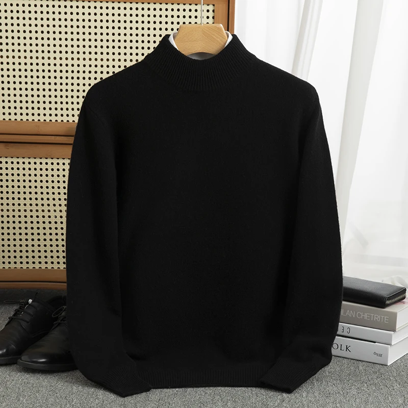 Thickened Autumn/Winter new 100% Merino wool pullover Cashmere sweater Men's half turtleneck pullover warm bottom knit shirt top 6