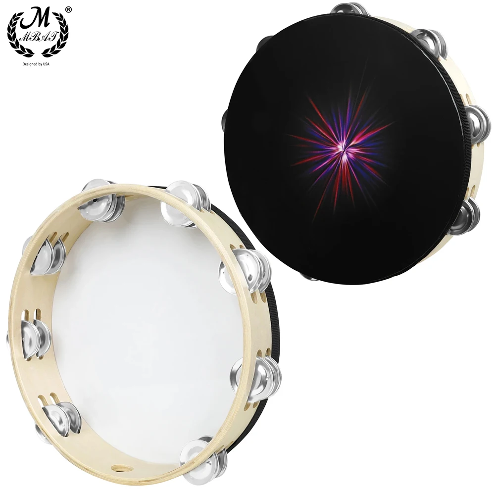 10 Inch Colourful Double Row Hand Tambourine-Black Hole Ray for Children Enlightenment Jingle Bells