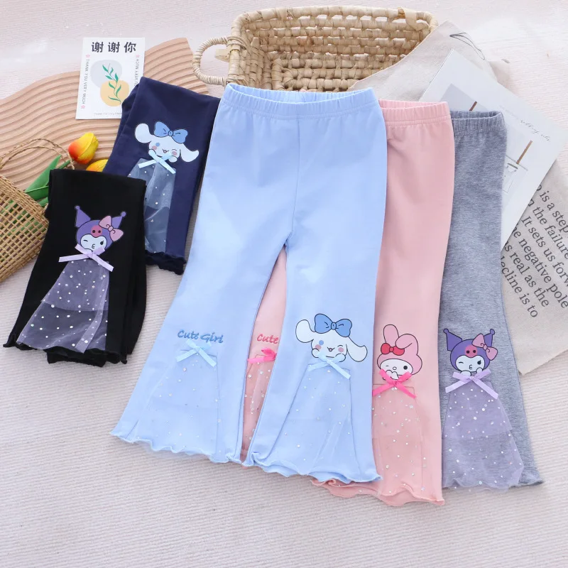

Sanrio Kawaii Cinnamoroll Anime Spring Autumn Children Trousers Cute My Melody Kuromi Cartoon Bell-Bottoms Gifts for Girls