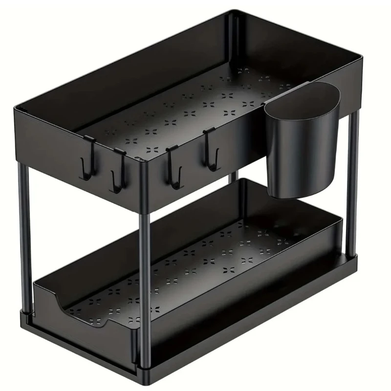 Pullable Double-Layer Storage Rack Kitchen Sink Organizer Countertop Spice Seasoning Storage Disassemblable