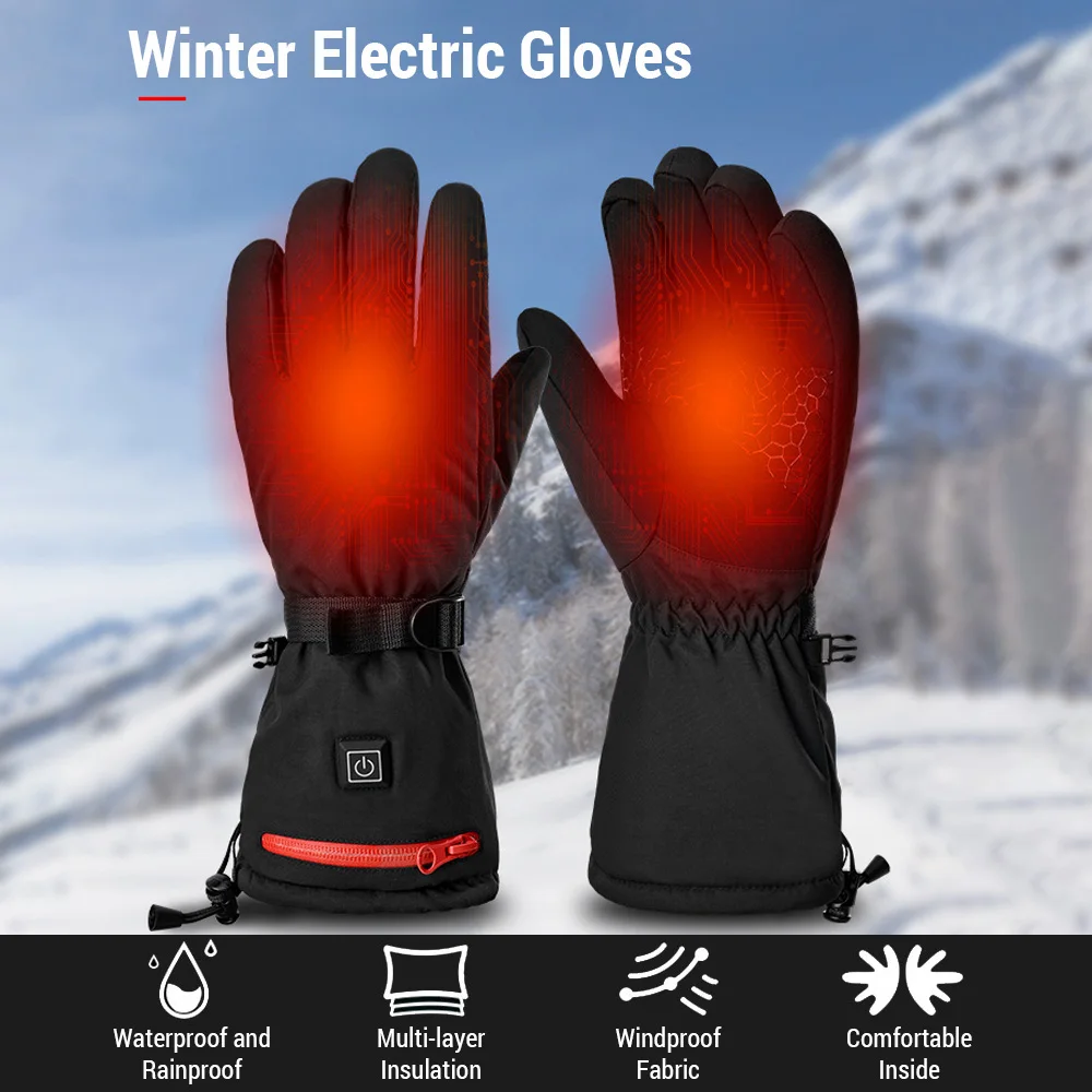 

Winter Electric Heated Gloves Waterproof 3-Gear Temperature Adjustable Hand Warms Gloves Touch Screen Gloves