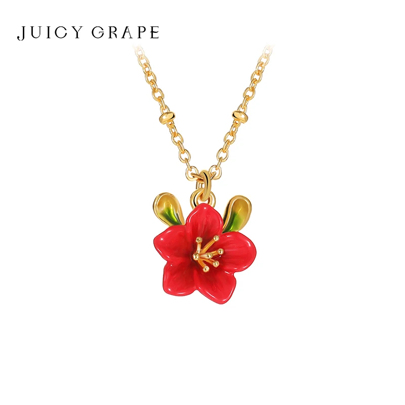 

JUICY GRAPE New Enamel Flower Necklace for Women 18K Gold Plated Elegant and Minimalist Collarbone Chain Birthday Christmas Gift