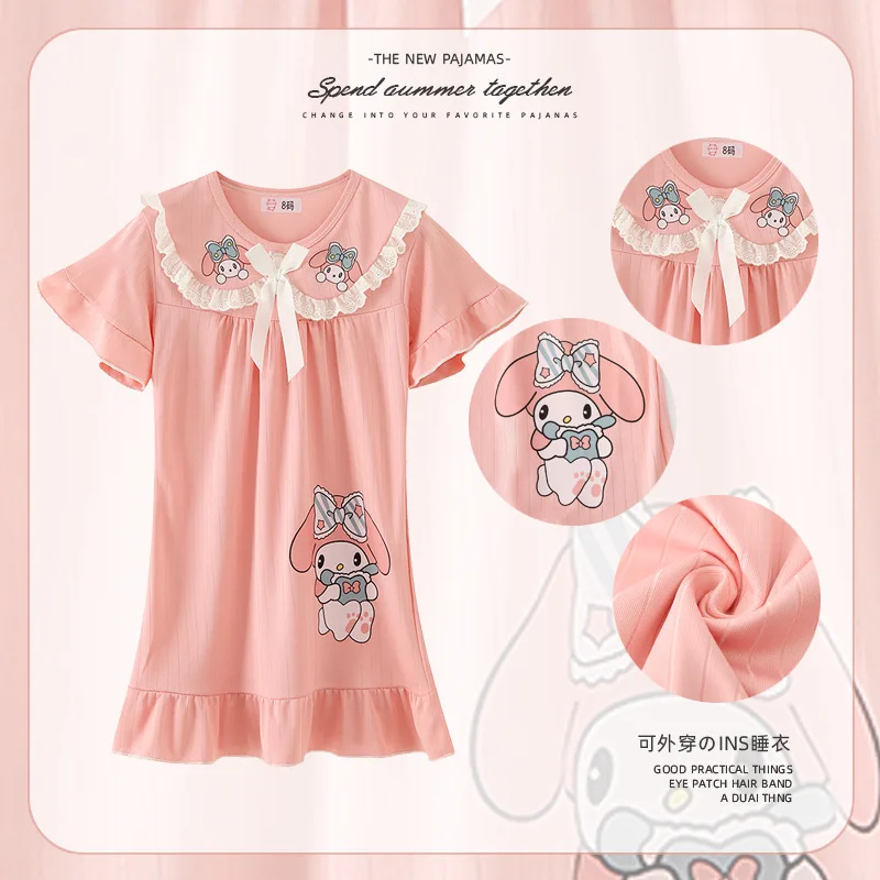 

Kuromis Nightwear Cartoon Nightgown Anime Sleepdress Summer Girl Pajamas Kids Short Sleeves Nightdress Cute Clothes