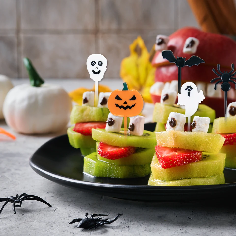 50 Stück Halloween Obstgabeln - Cupcake Topper Mit Geistern & Kürbissen