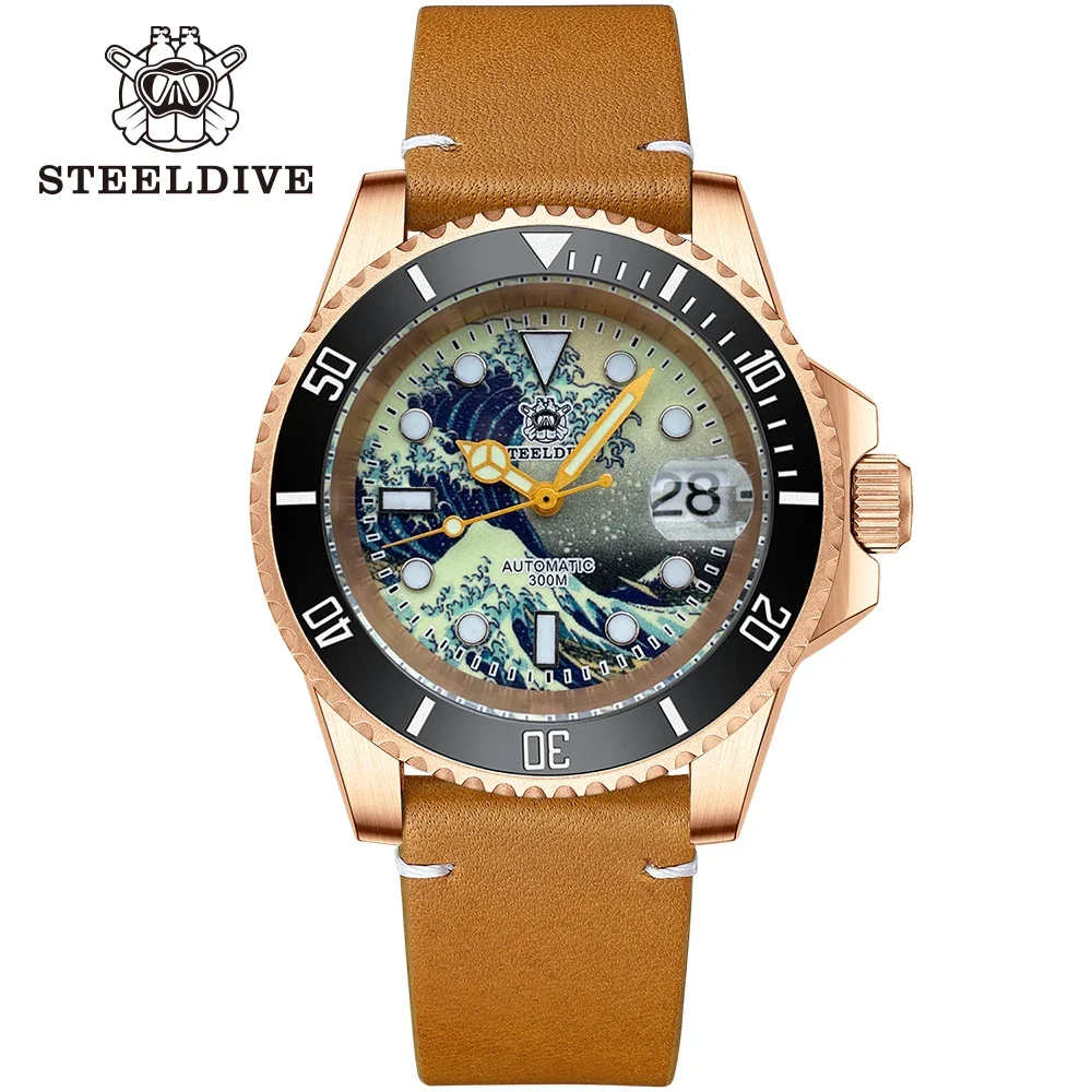 STEELDIVE SD1953SJ Бронзовый ободок C3 зеленый светящийся Kanagawa 200 м часы для дайвинга NH35 циферблат 41 мм твердые бронзовые фотообои водный призрак
