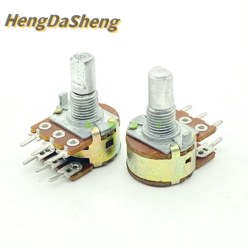 A10K 6-pin Dual Speaker Amplifier Sound Volume Potentiometer A103 15mm Shaft 5Pcs/Lot