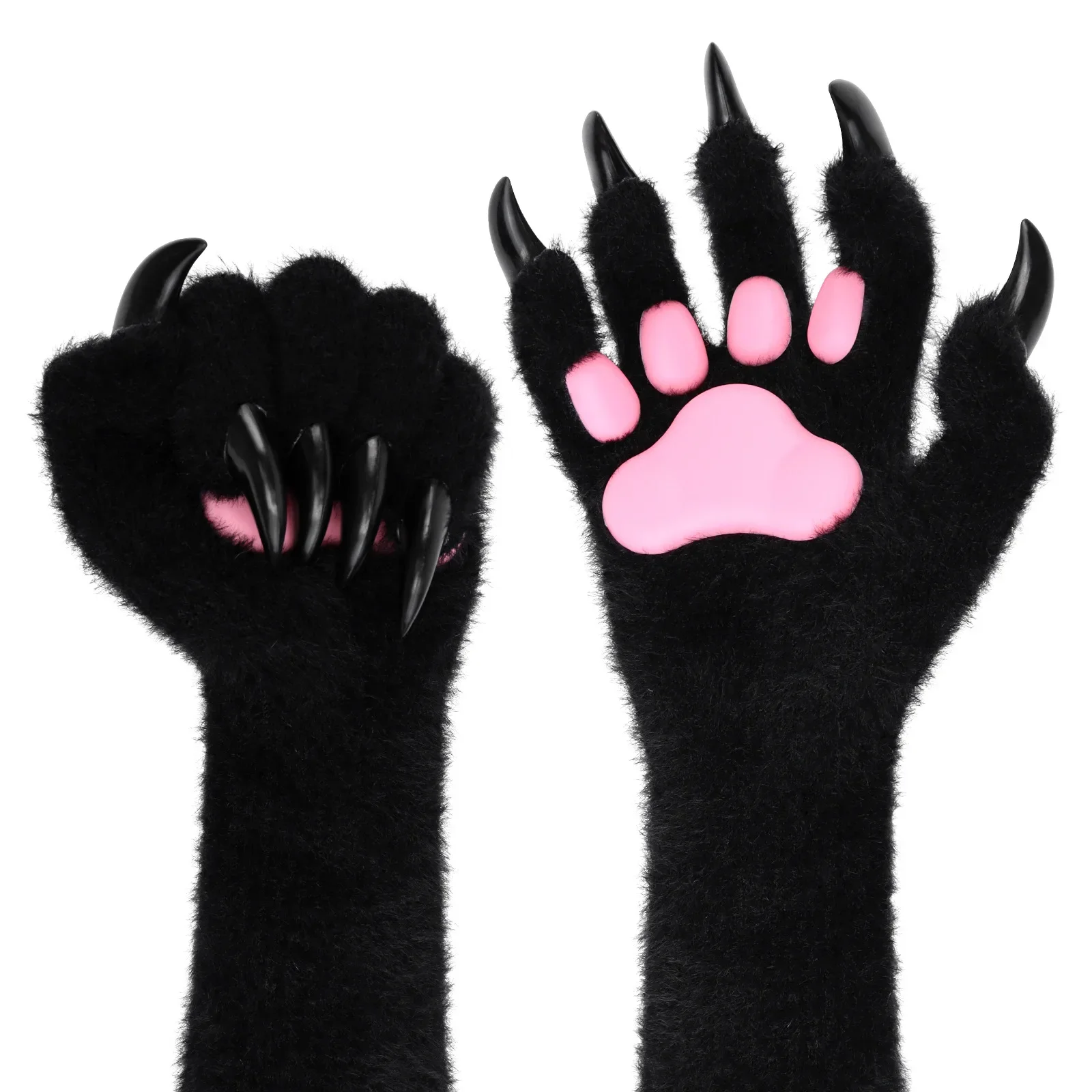 Guanti Artiglio Neri Lunghi + Fascia Orecchie Di Gatto – Set Accessori Per Costume Da Strega E Giochi Di Ruolo, In Poliestere Traspirante