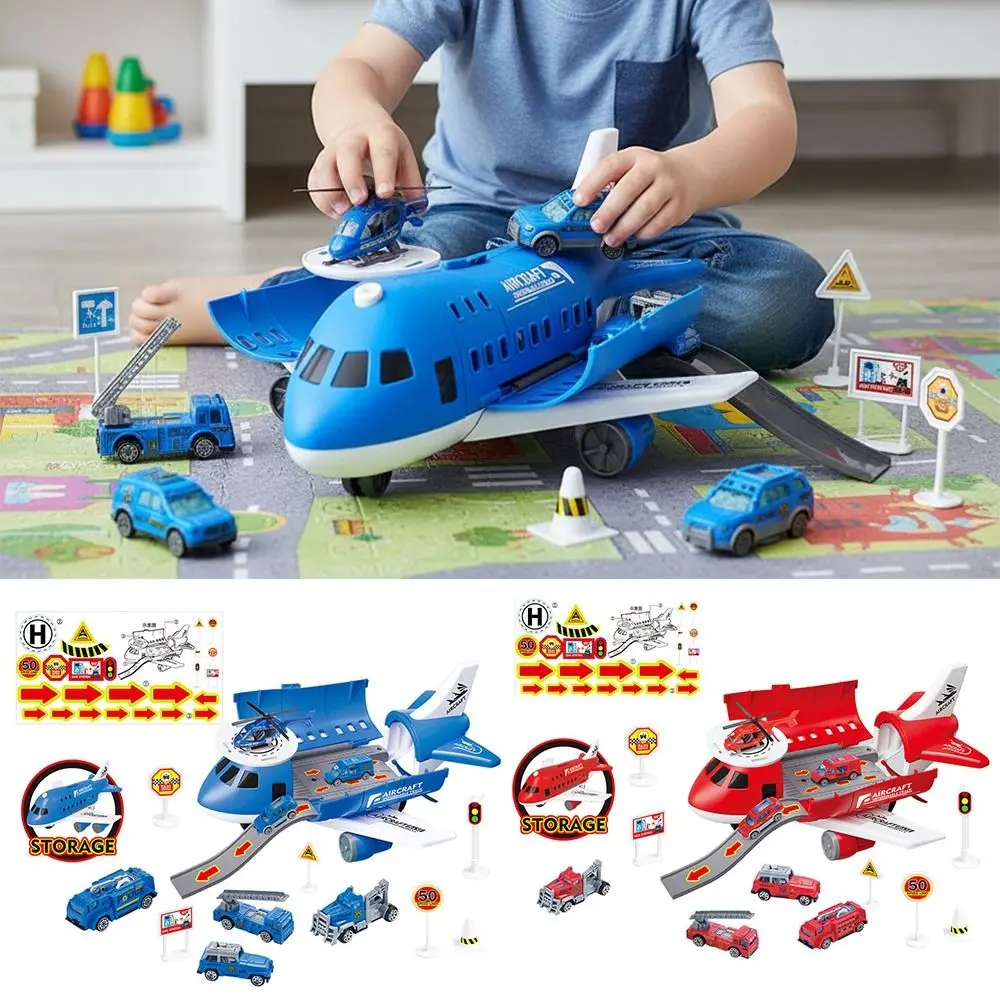 Creative Red Blue Inertia Rail Airplane Deformable Track Random Car Simulation Aircraft Model Plastic Helicopter Track Gift