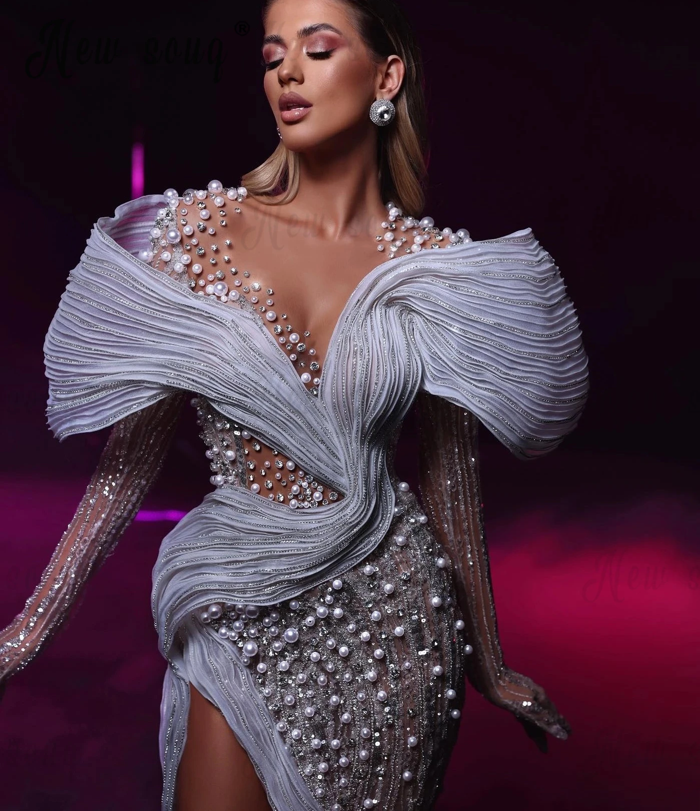 

Блестящие белые платья с открытыми плечами для свадебной вечеринки платья с высоким разрезом для торжественных случаев искусственное платье Дубая