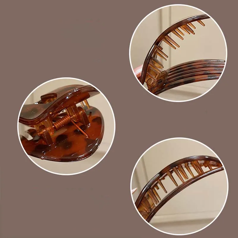 Pinces à cheveux ovales plates coréennes en acétique pour femmes, élégantes pinces à cheveux rondes incurvées mates à motif léopard, accessoires pour cheveux_voghion.com