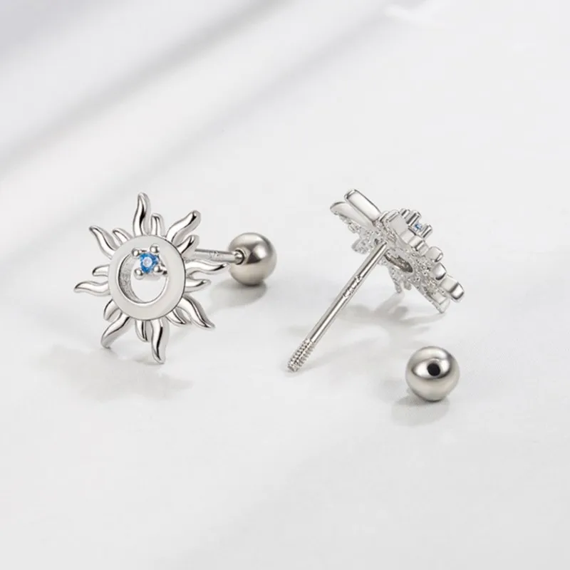 Hollow Sun Totem Blue Zircon Stud Earrings for Women Minimalism Classic Earring Wedding Party Jewelry Gifts