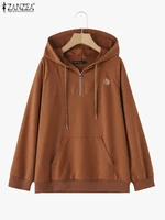 ZANZEA Plus Size 5XL Hoodies Sweatshirts Women Zipper Long Sleeve Pullovers Sweatshirt Casual Hooded Pockets Outercoats Jumper
