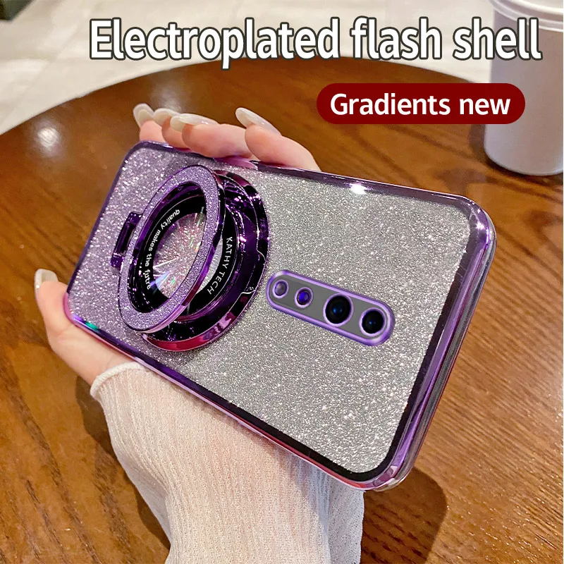 Electroplated Glitter Phone Case with Magnetic Suction Bracket - Soft TPU Back Cover