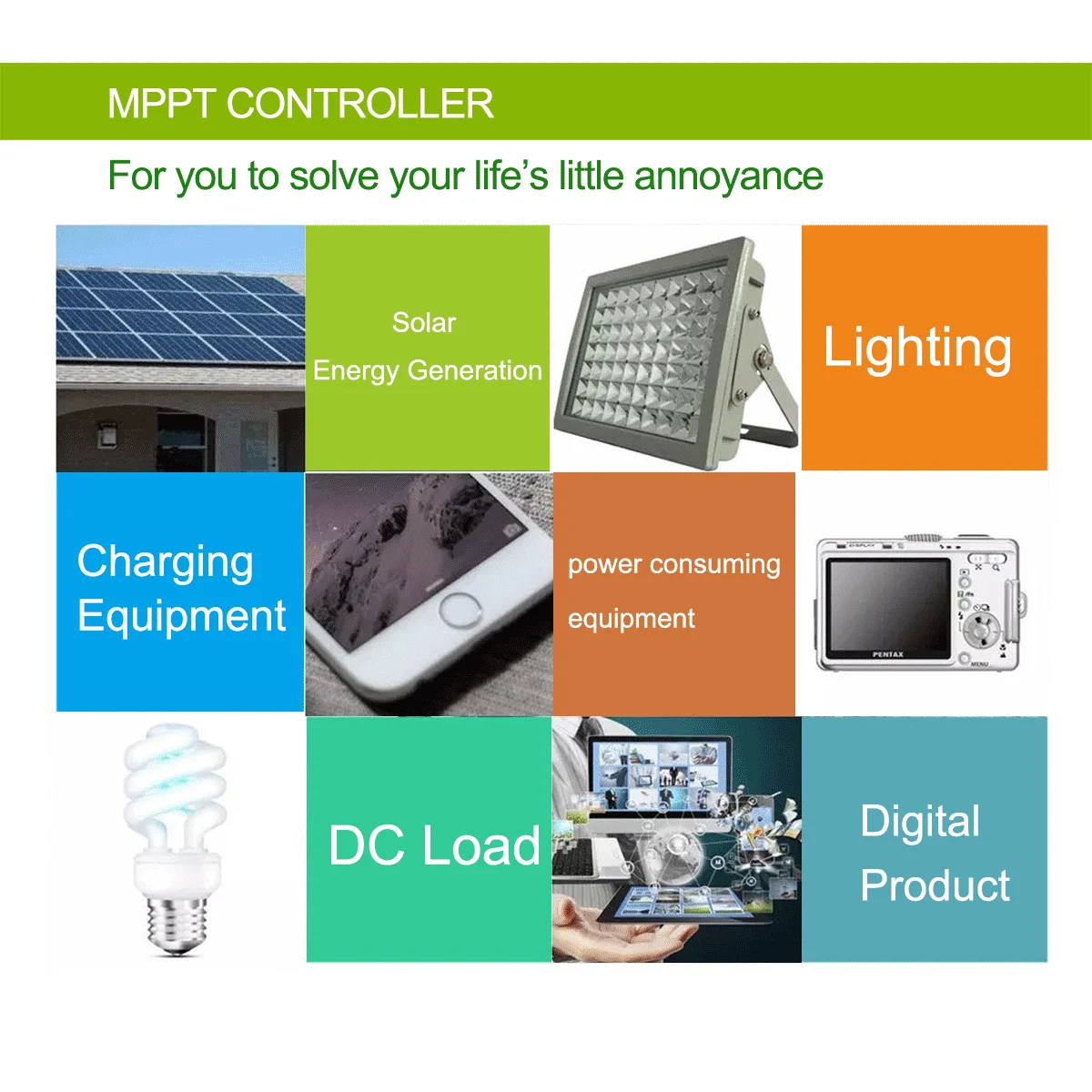 Controlador de carga solar, regulador de carga del panel solar PWM 12V 24V  para lámpara de calle