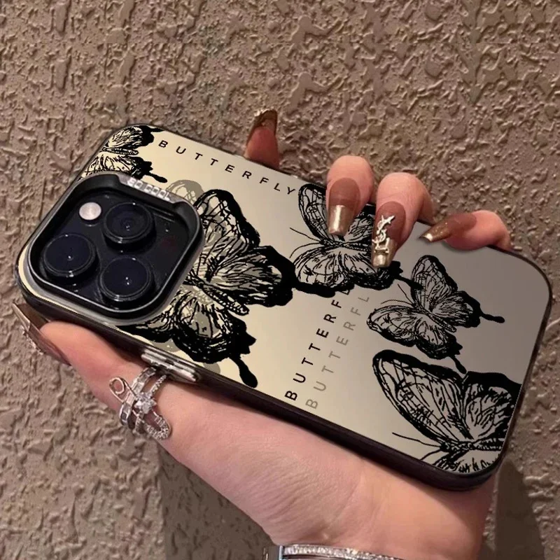 Retro Black Butterfly Electroplated Matte Hard Phone Case