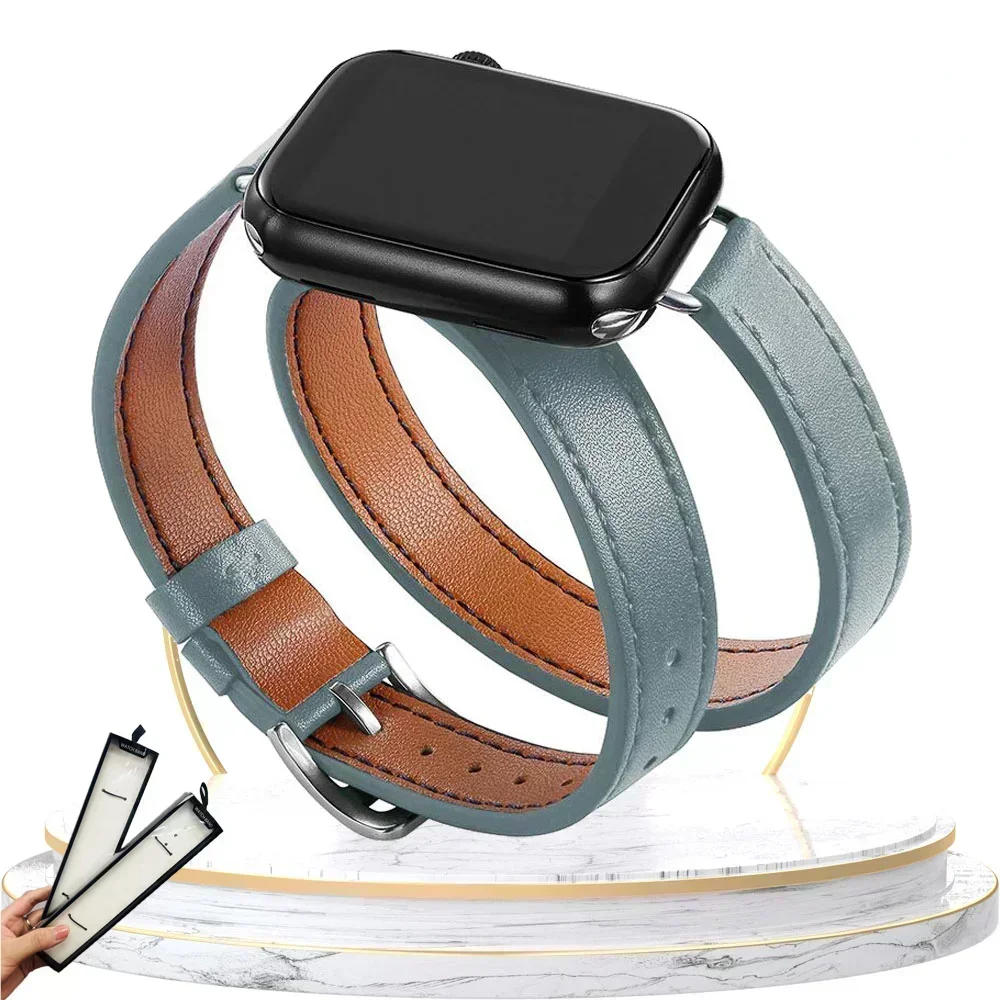 Elegant Double-Loop Leather Watch Strap Bracelet