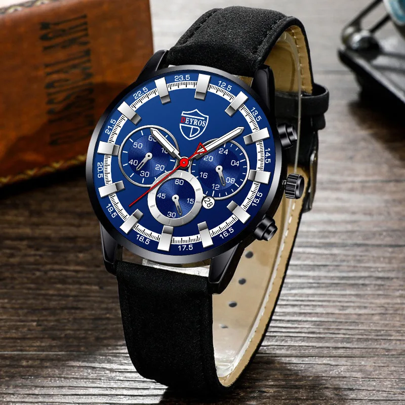 

Watch For Men Mens Watch Fashion Men Business Leather Calendar Watch Men's Fake Three Eye Luminous Quartz Popular Wacht For Men