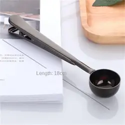 Dual-Function Stainless Steel Scoop with Sealing Clip for Coffee, Tea, and Milk Powders (Black)