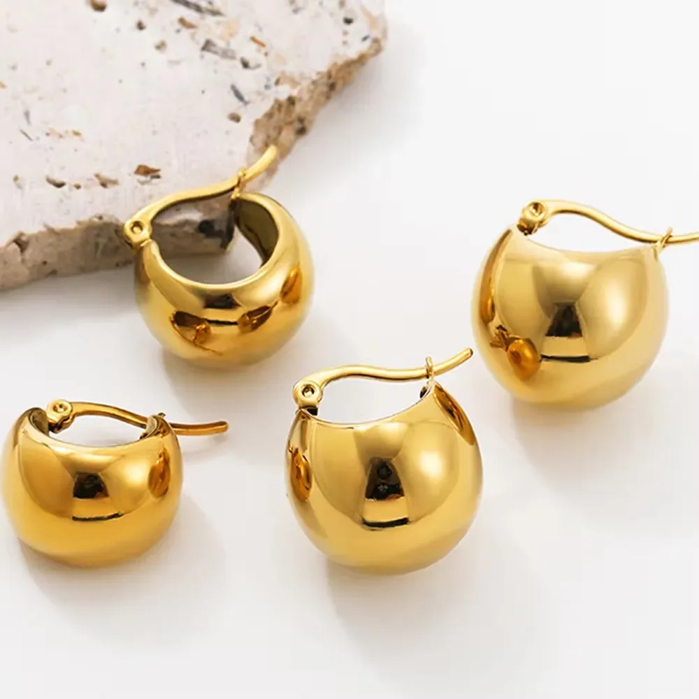 Vintage Stainless Steel Chunky Twist C Shape Earrings for Women Anti Allergic Smooth Metal Circle Huggie Ear Hoop Jewelry Серьги