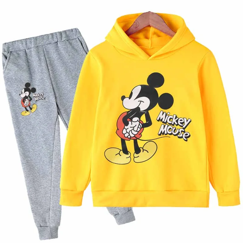 thumbnail image 1 of Conjunto de 2 piezas de sudadera con capucha y pantalones largos de manga larga con estampado de Mickey y Minnie Mouse para niñas, ropa deportiva informal para niñas, 1 of 5