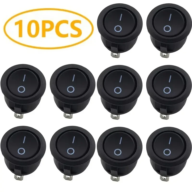 10-Pack Double-Pin Small Switch/Open/Off-Type Round Rocker Switch with Led Lighting, Car Dashboard Marine Truck 3A 250V Ac 6A 125V Ac Switch Power Switch