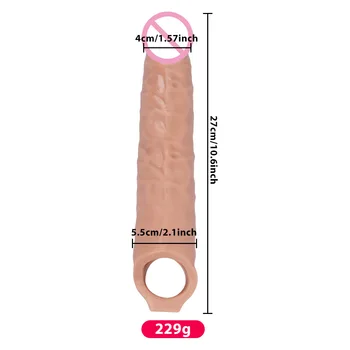 Faked Flesh thicken PenisFor Men Dildo Extender Condoms Cock Rings Sleeve Sex Toys for male Cock Enlargement Pump 27CM long 2