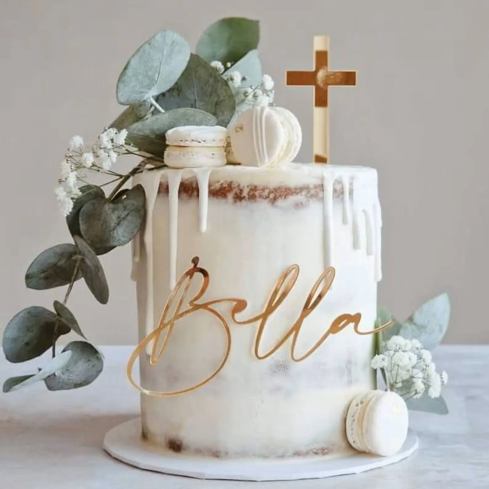 Personalized Name Cake Charm & Cross Custom Christening Cake Topper Baptism Decor Laser Cut Name Cake Plaque Gold Mirror Acrylic Name - View #6