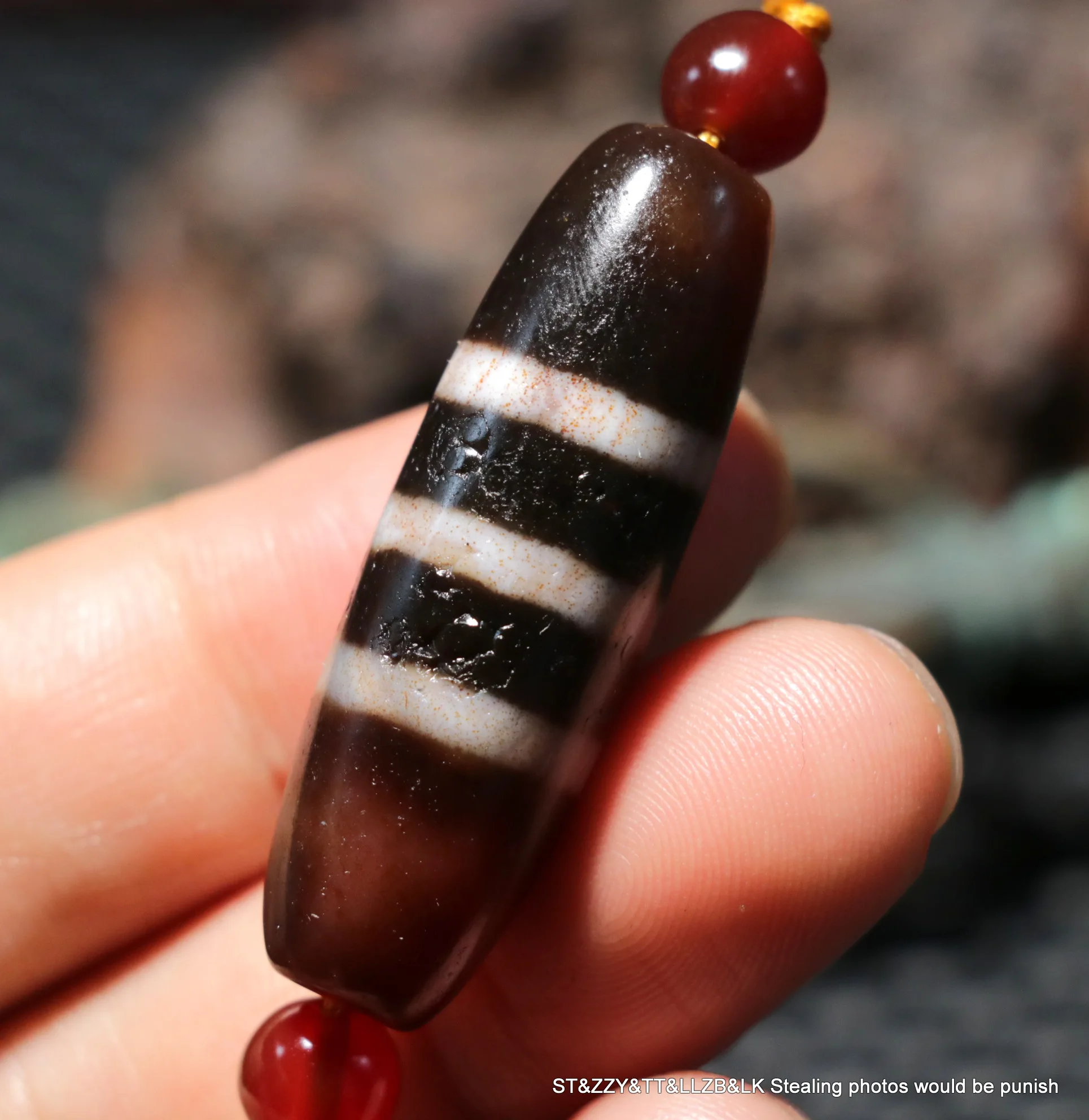 

A Treasure Magic Power Tibetan Old Agate Full Cinnabar Dots 3 Line Healer Medicine dZi Bead 41MM Talisman Pendant UPD230613B3