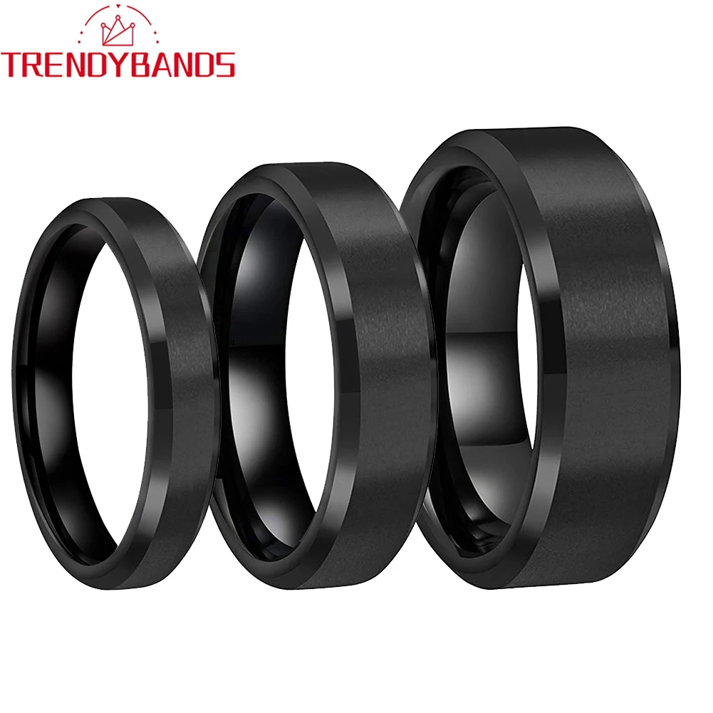 Black Plated Fashion Jewelry Tungsten Carbide Rings for Men Women Wedding Band Beveled Edges Matte Finish Comfort Fit menband fashion jewelry 8mm men women tungsten carbide rings with koa wood black meteorite inlay domed polishing comfort fit